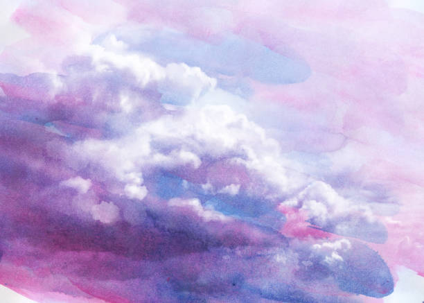 ilustraciones, imágenes clip art, dibujos animados e iconos de stock de nubes de acuarela - sky watercolour paints watercolor painting cloud