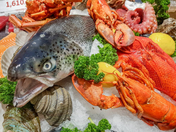 istock fresh crayfish and sedfood displayed on ice 690382012