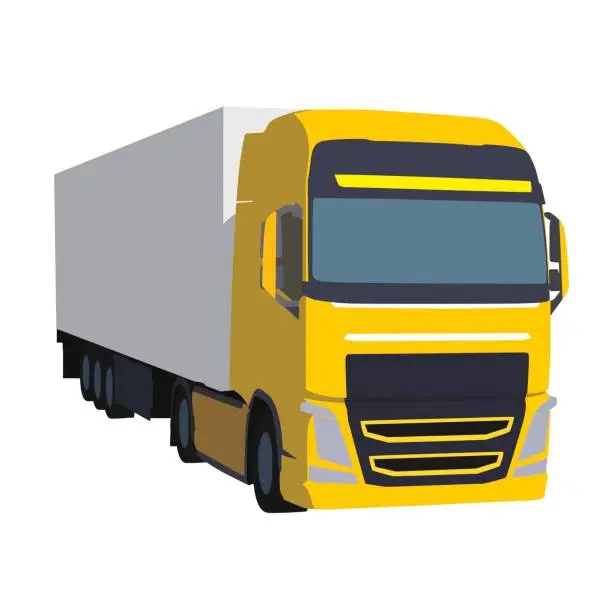 Vector illustration of Big yellow truck pulling load, vector illustration. Transportation theme