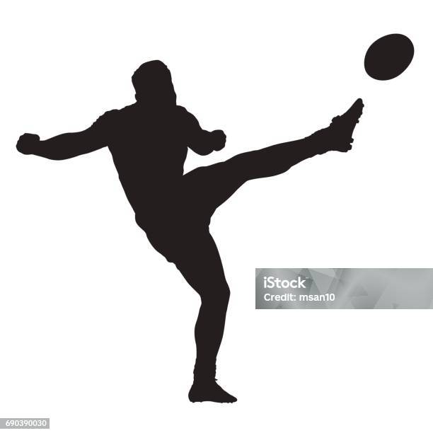 Rugbyspieler Treten Ball Isolierte Vektor Silhouette Stock Vektor Art und mehr Bilder von Rugby - Sportart