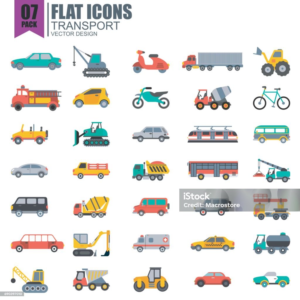 Simple conjunto de iconos planos de transporte - arte vectorial de Tipo de transporte libre de derechos