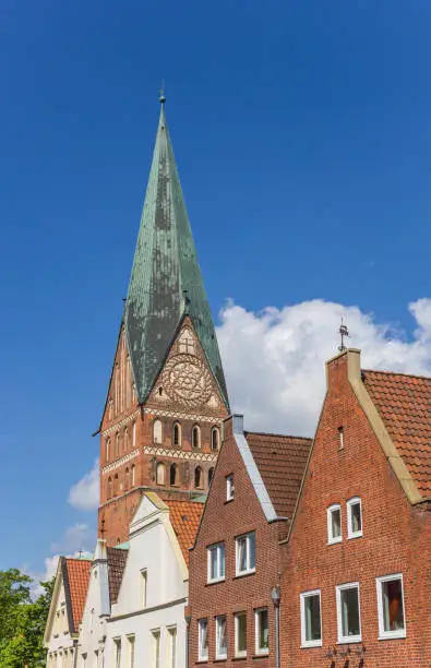 Skyline of Luneburg with the tower of the St. Johannis church in Germany