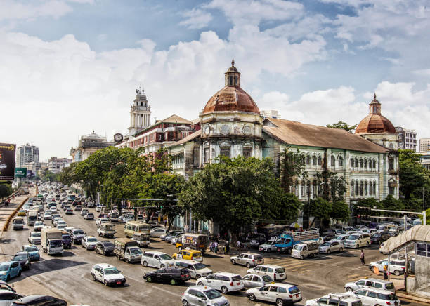 cityscape of yangon city, myanmar - yangon imagens e fotografias de stock