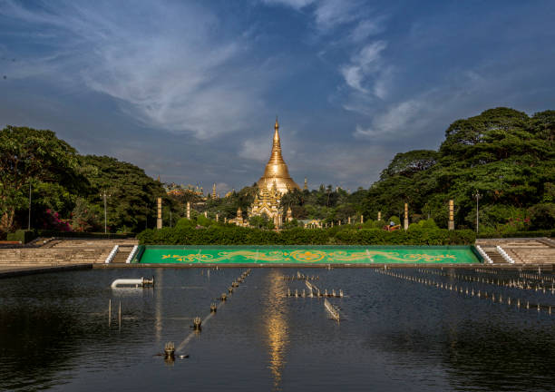 Shwedagon Pagoda, officially named Shwedagon Zedi Daw and also known as the Great Dagon Pagoda and the Golden Pagoda. The Shwedagon Pagoda is the most famous landmark of Yangon. The 99 meter high gold plated Pagoda(stupa) on a small hill is visible from much of the city.