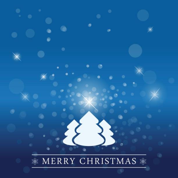 istock Merry Christmas congratulation on blue shiny background, Fir-trees and snowflakes vector illustration. Winter holidays concept. 690434864