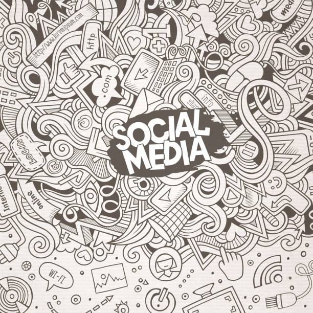 illustrations, cliparts, dessins animés et icônes de vecteur de dessin animé doodles cadre internet - social networking retro revival laptop mobile phone