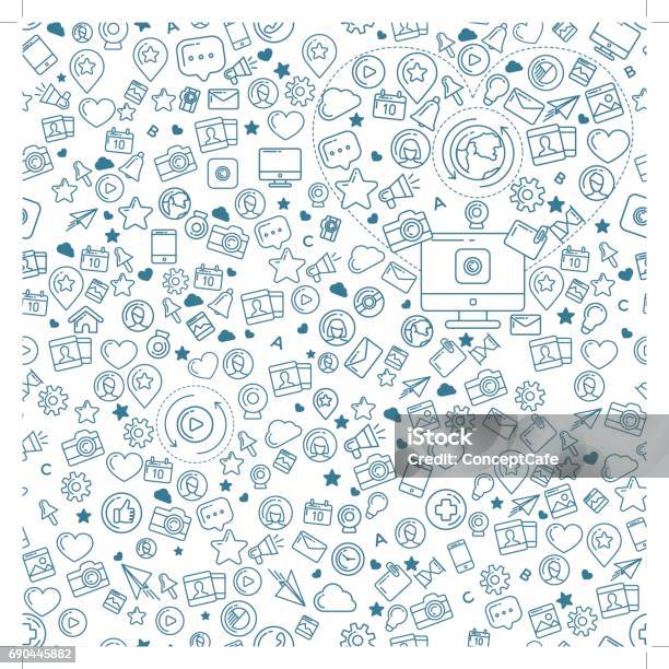 Social Media Blue Seamless Pattern Stock Illustration - Download Image Now - Backgrounds, Pattern, Brand Name Online Messaging Platform