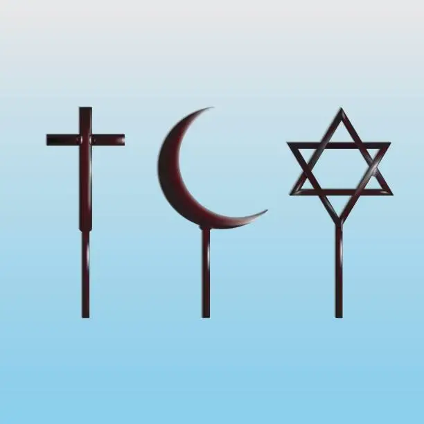 Vector illustration of Symbols of the world religions - Christianity, Islam and Judaism