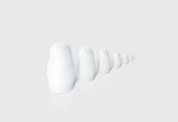 istock Blank white nesting dolls mock ups, russian matryoshka isometric view 690464652