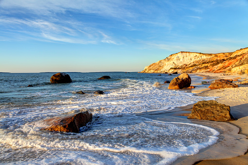Moshup's Beach below the Gay head Cliffs in the small town of Aquinnah, Massachusetts. Martha's Vineyard is a New england destination full of beautiful beaches spectacular views, and quaint villages.