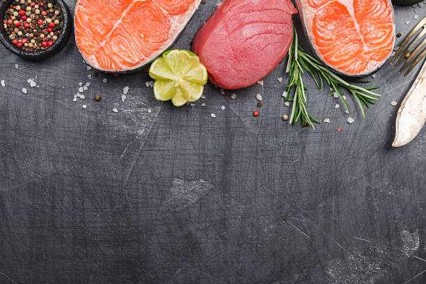 istock Raw tuna and salmon steak 690470626