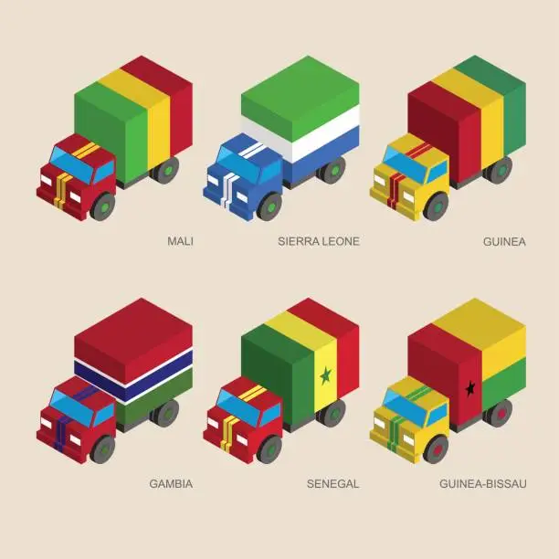 Vector illustration of Set of isometric 3d cargo