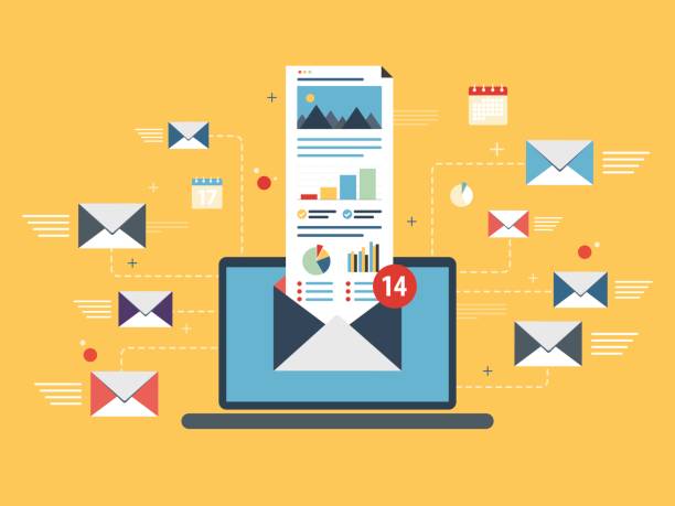 Laptop with envelope and open email on screen. Laptop with envelope and open email on screen. Email marketing, internet advertising concepts. Flat vector illustration. e mail inbox stock illustrations