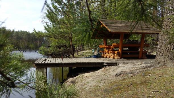 istock A gazebo to relax in the spring forest. 690485888