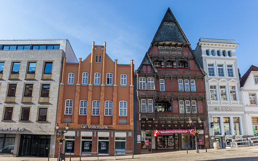 Row of beautiful townhouses in summer, Düsseldorf, Germany.