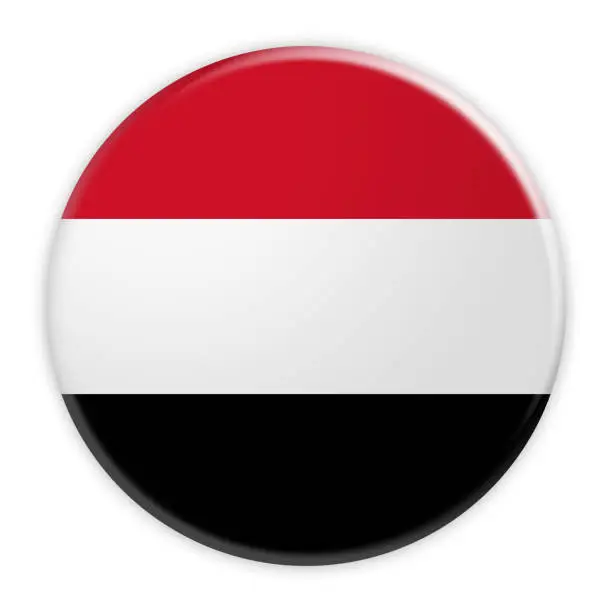 Photo of Yemen Flag Button, News Concept Badge, 3d illustration on white background