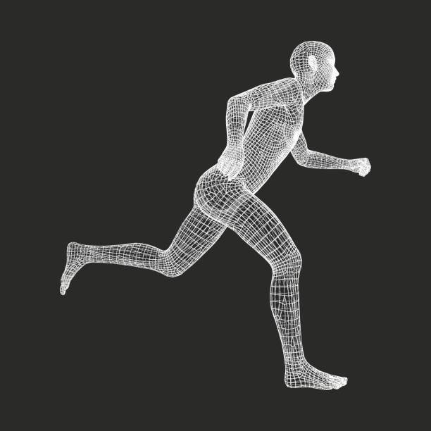 istock 3d Running Man. Human Body Wire Model. Sport Symbol. Low-poly Man in Motion. Vector. 690489970