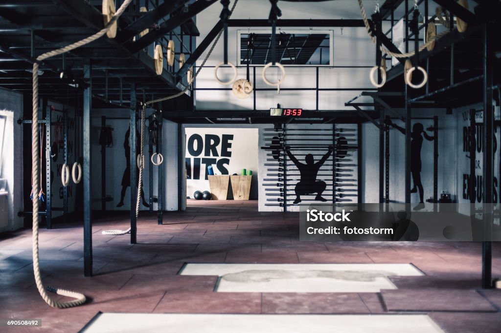 Empty   gym Empty   gym with sport equipment. Gym Stock Photo