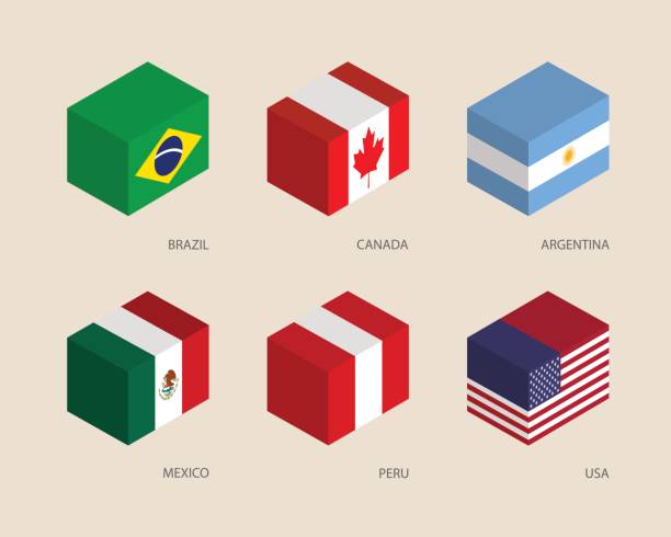 набор изометрических 3d коробок - argentina mexico stock illustrations