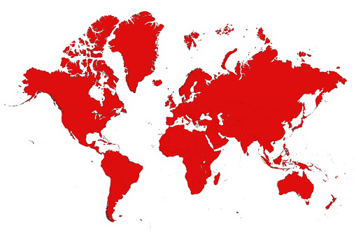 3D Map of the World in Red on White Background 3D Illustration