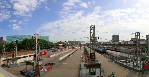 Panorama of the Paveletsky railway station -- is one of the nine main railway stations in Moscow, Russia