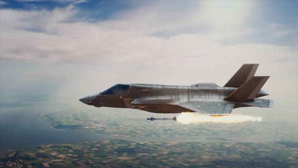 istock The fighter in the sky launches a rocket 690522060