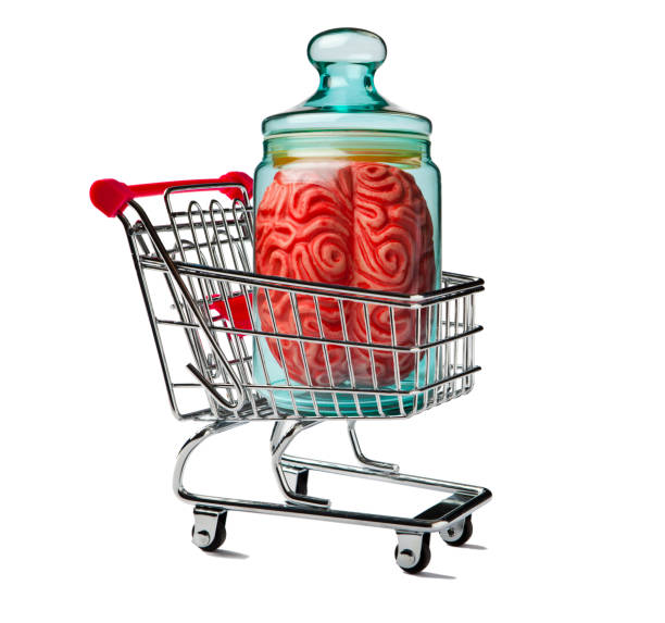 Shopping Cart with Brain inside a Jar Shopping Cart with Brain inside a Jar brain jar stock pictures, royalty-free photos & images