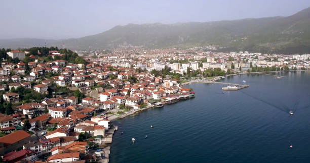 aerial view of unesco listed town ohrid and lake ohrid in macedonia,image of a