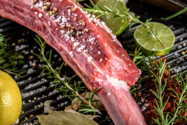 istock Raw Large Short Ribs with salt and spices top view 690542854