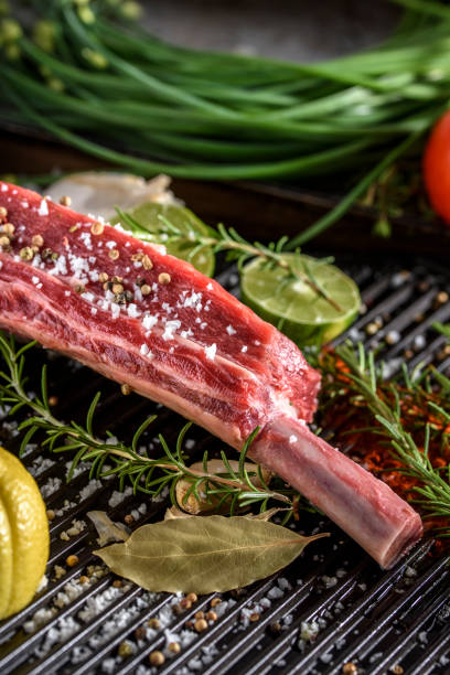 istock Raw Large Short Ribs with salt and spices top view 690545060
