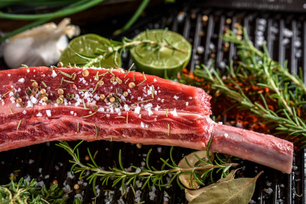 istock Raw Large Short Ribs with salt and spices top view 690545070
