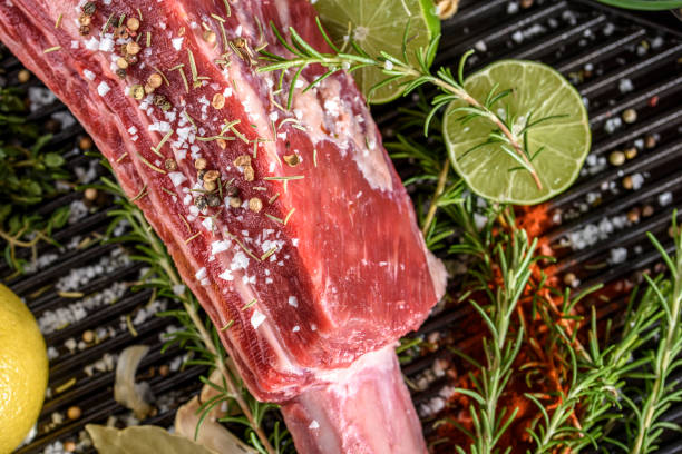 istock Raw Large Short Ribs with salt and spices top view 690545346