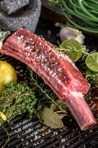 istock Raw Large Short Ribs with salt and spices top view 690545396