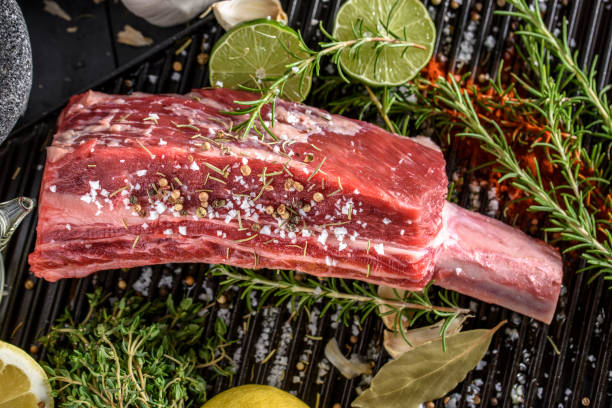 Raw Large Short Ribs with salt and spices top view