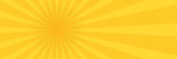 ilustraciones, imágenes clip art, dibujos animados e iconos de stock de fondo vintage pop art amarillo. ilustración de vector de banner - poster backgrounds paper sunbeam
