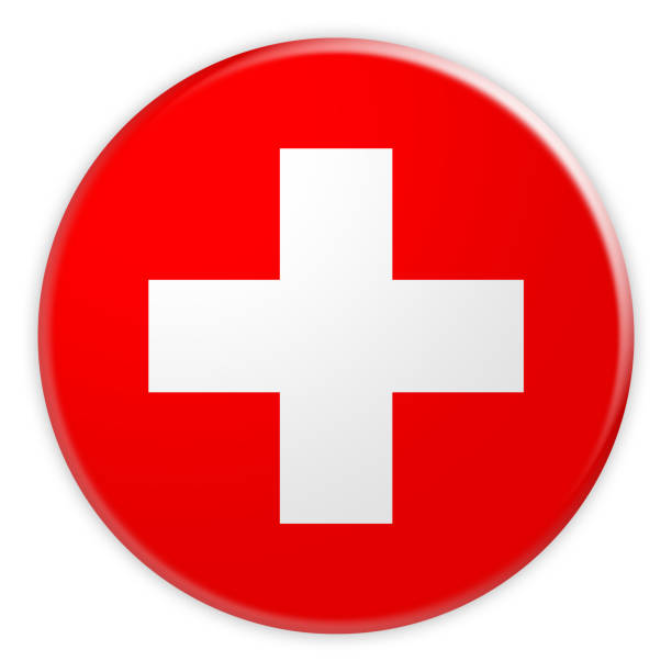 przycisk flagi szwajcarii, odznaka koncepcyjna wiadomości, ilustracja 3d na białym tle - switzerland flag computer graphic digitally generated image zdjęcia i obrazy z banku zdjęć