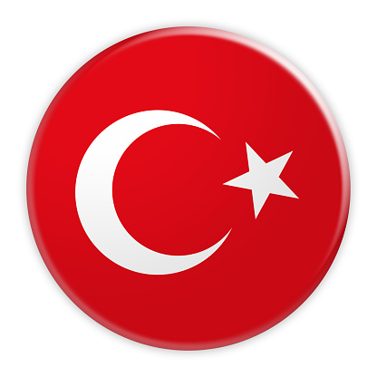 Turkey Flag Button, News Concept Badge, 3d illustration on white background