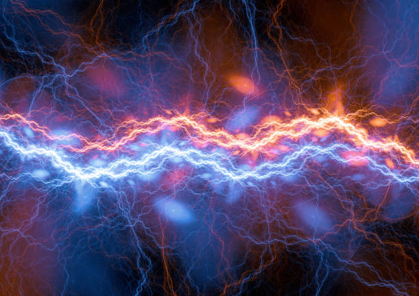 istock Hot orange and cold blue lightning, clash of the elements 690563852
