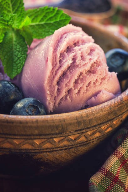 helado casero de arándanos - ice cream raspberry ice cream fruit mint fotografías e imágenes de stock