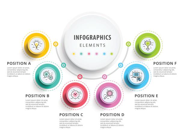 ilustraciones, imágenes clip art, dibujos animados e iconos de stock de diseño de elementos de infografía del círculo. flujo de trabajo abstracto - media docena de huevos