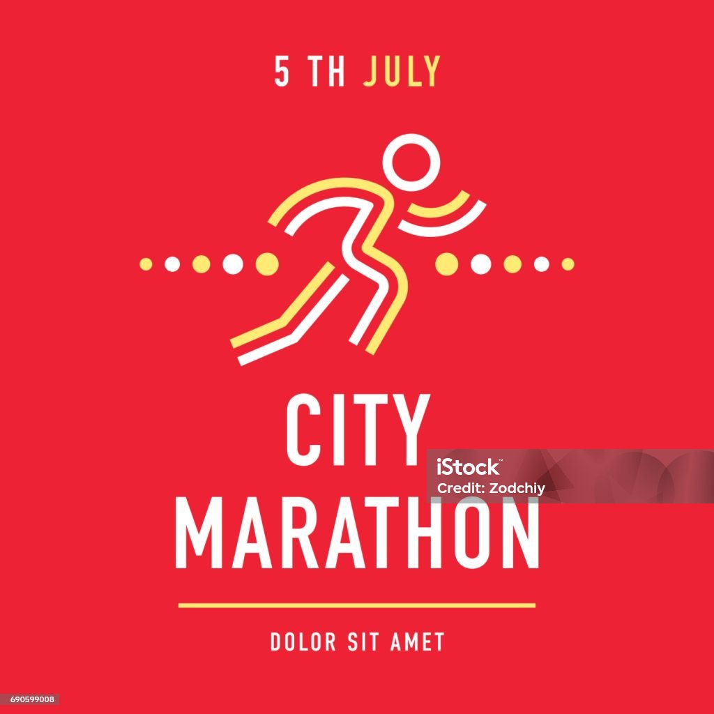 running-man copy Cool concept for city marathon announcement, advertisement, poster or emblem. Running character with the business text. Vector design. Running stock vector
