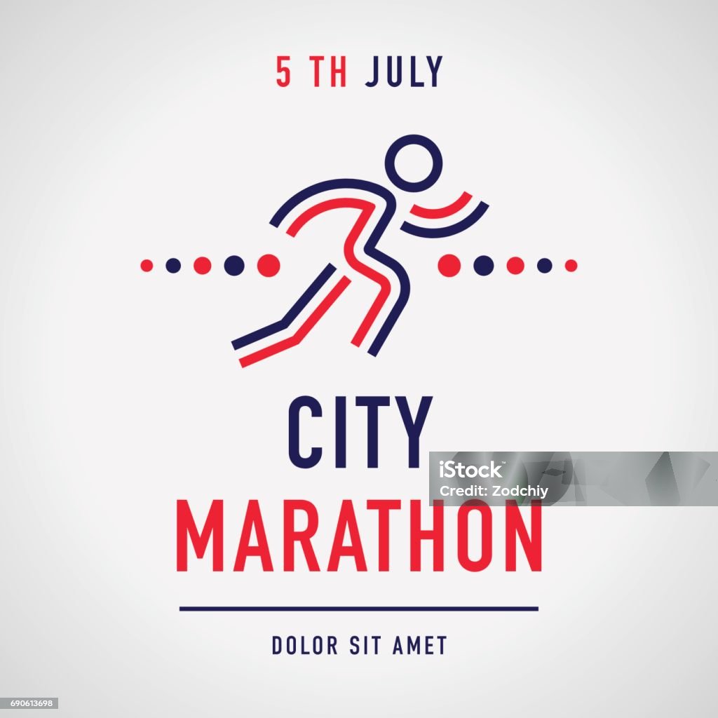 running-man copy Cool concept for city marathon announcement, advertisement, poster or emblem. Running character with the business text. Vector design. Logo stock vector