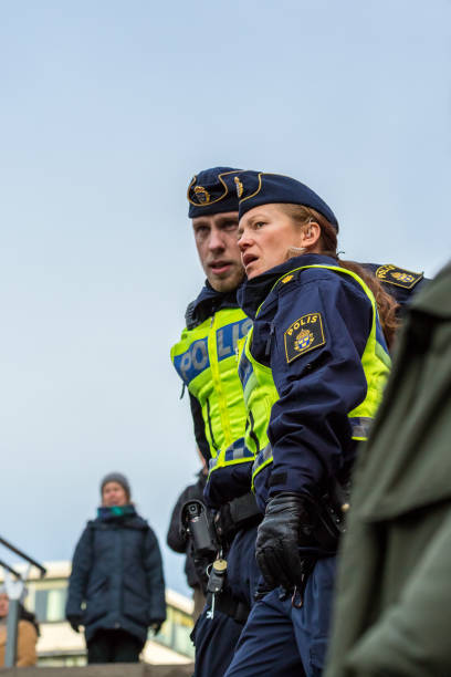 Policeman and police woman. stock photo