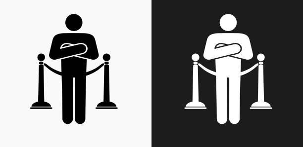 nachtclub-security-symbol auf schwarz-weiß-vektor-hintergründe - bouncer stock-grafiken, -clipart, -cartoons und -symbole