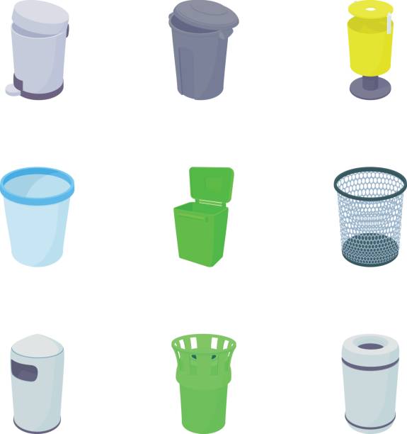 набор мусорных иконок, стиль мультфильма - garbage can stock illustrations