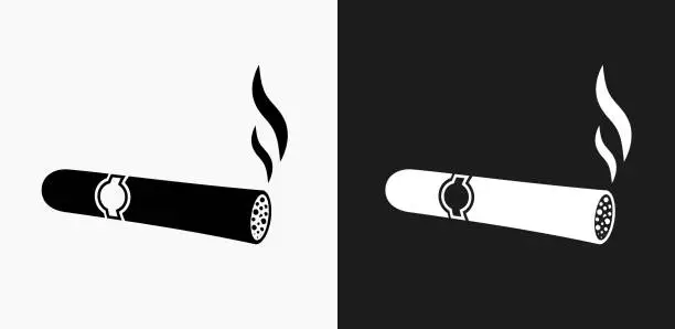 Vector illustration of Cigar Icon on Black and White Vector Backgrounds