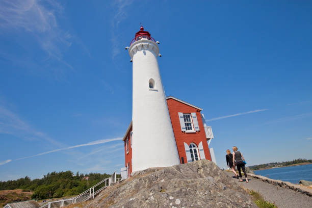 Fisgard Lighthouse Two tourists go up to visit the Fisgard Lighthouse. colwood photos stock pictures, royalty-free photos & images