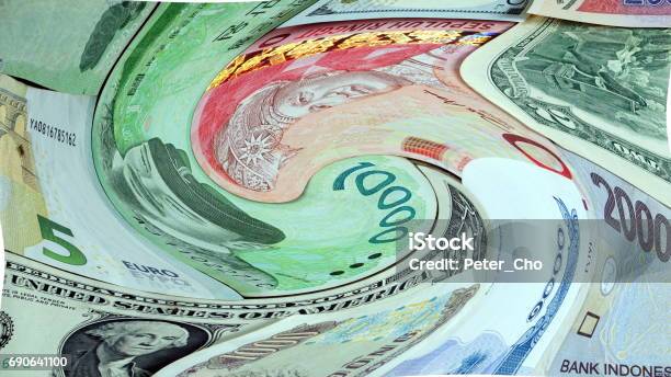 Us Dollars Korean Won Euro Bills And Some Money Bills And Banknotes Stock Photo - Download Image Now