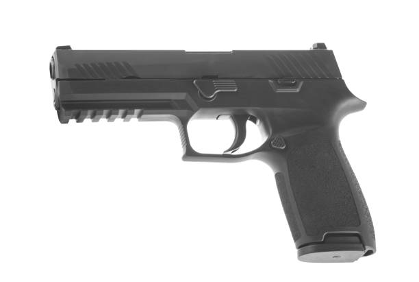 nuova pistola militare isolata su sfondo bianco - handgun gun m9 9mm foto e immagini stock