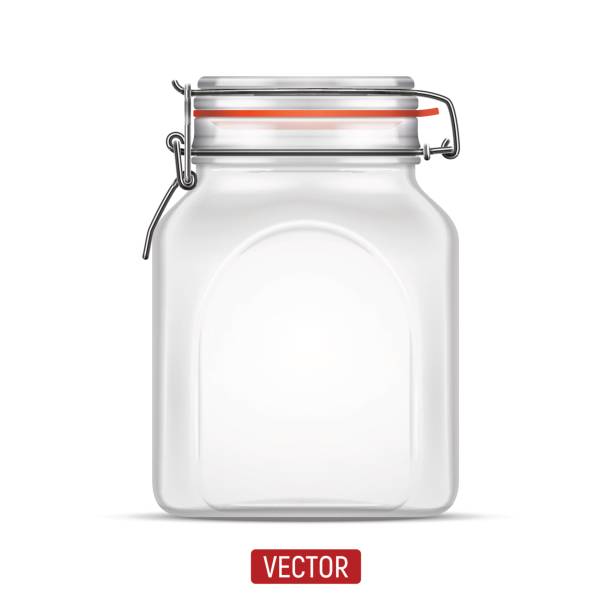 Vector empty Bale Square Glass Jar with Swing Top Lid isolated over the white background Vector empty Bale Square Glass Jar with Swing Top Lid isolated over the white background. Realistic illustration. mason jar stock illustrations